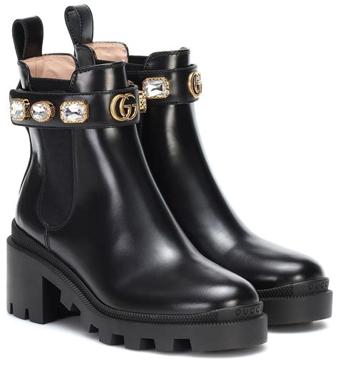 vintage gucci womens black leather heeled boots|gucci boots embellished.